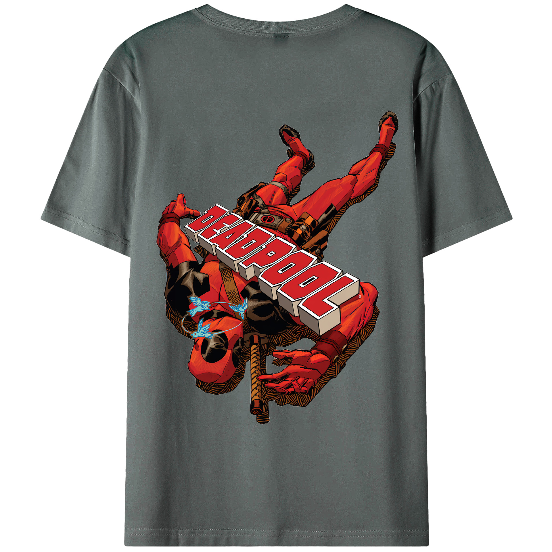 （画像用） Deadpool デッドプール 綿100％ メンズ半袖Tシャツ（バックプリント） 通気性